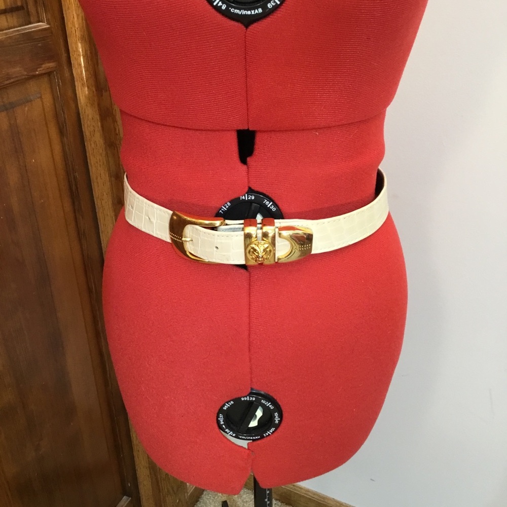 Cache Cream Belt with Gold Buckle from St Maarten, 25-29” waist